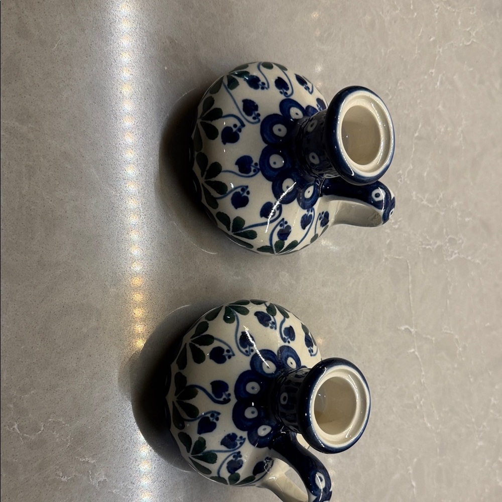 Polish pottery bleeding heart Ceramic Candle Holders